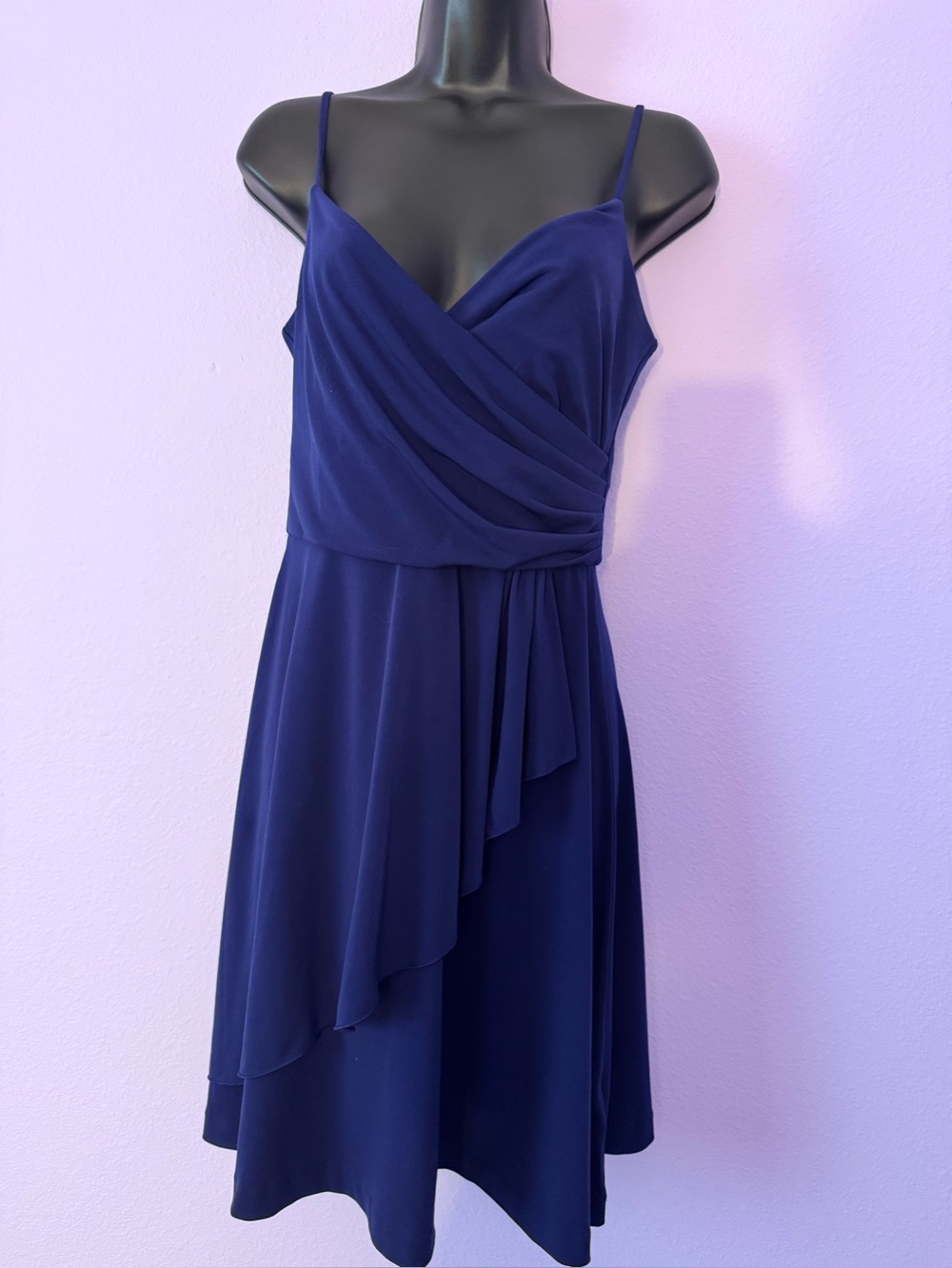 Banana Republic Navy Spaghetti Strap Midi Dress with Draped Overlay size 6